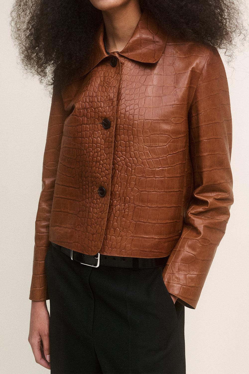 Emy Nappa Printed Jacket-BROWN-34-CLOTHINGJACKETCASUAL-ARMA