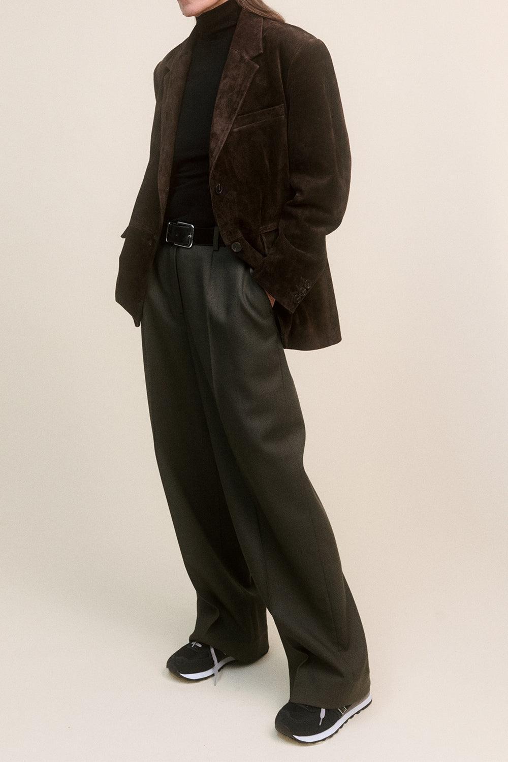 Karina Stretch Suede Pant-GREY-32-CLOTHINGPANTWIDE LEG-ARMA