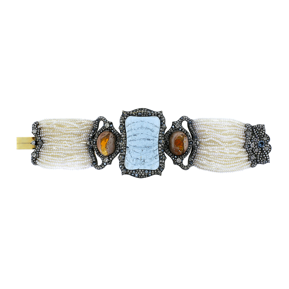 ARUNASHI-Carved Aquamarine And Fire Opal Bracelet-BLACK GOLD
