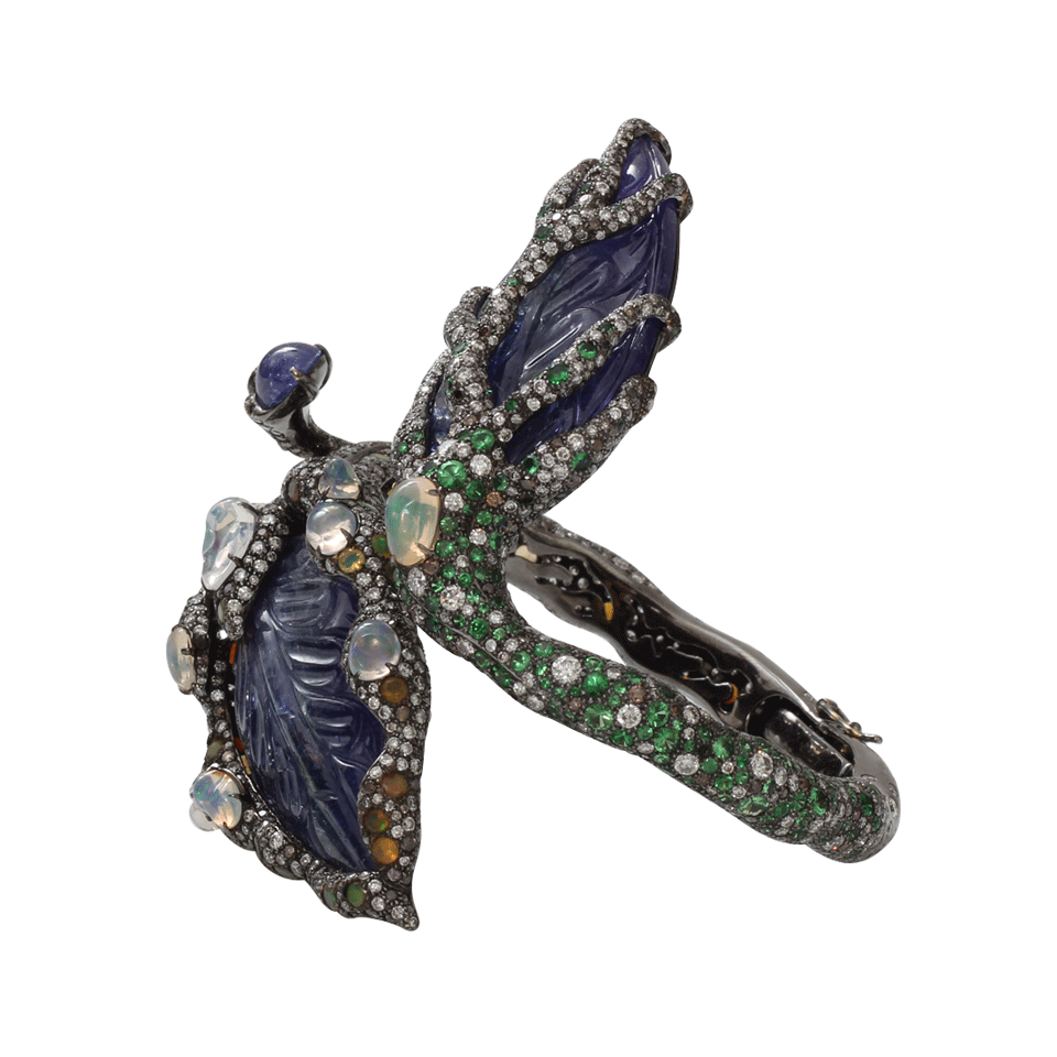 ARUNASHI-Carved Tanzanite Leaf Bangle-BLACK GOLD