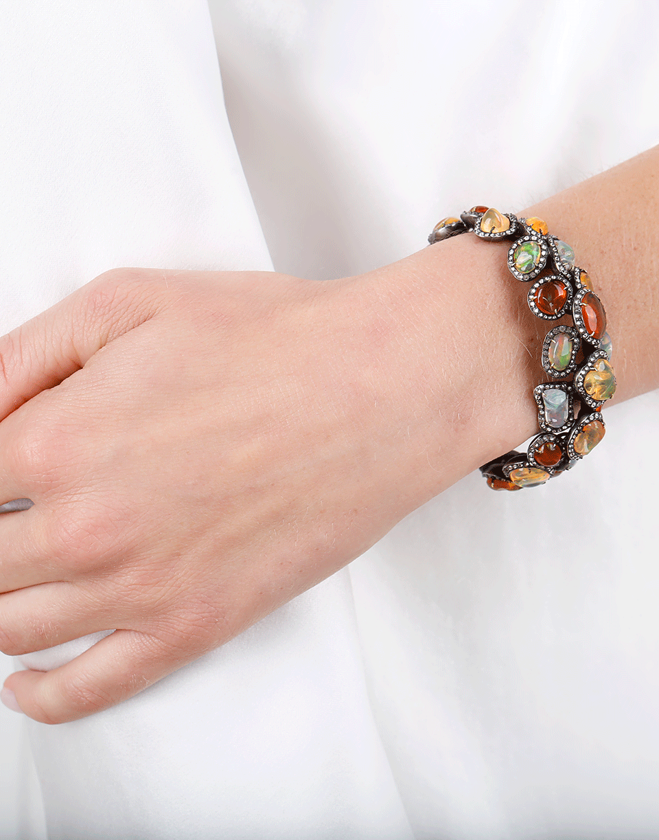 ARUNASHI-Fire Opal And Diamonds Bangle-BLACK GOLD
