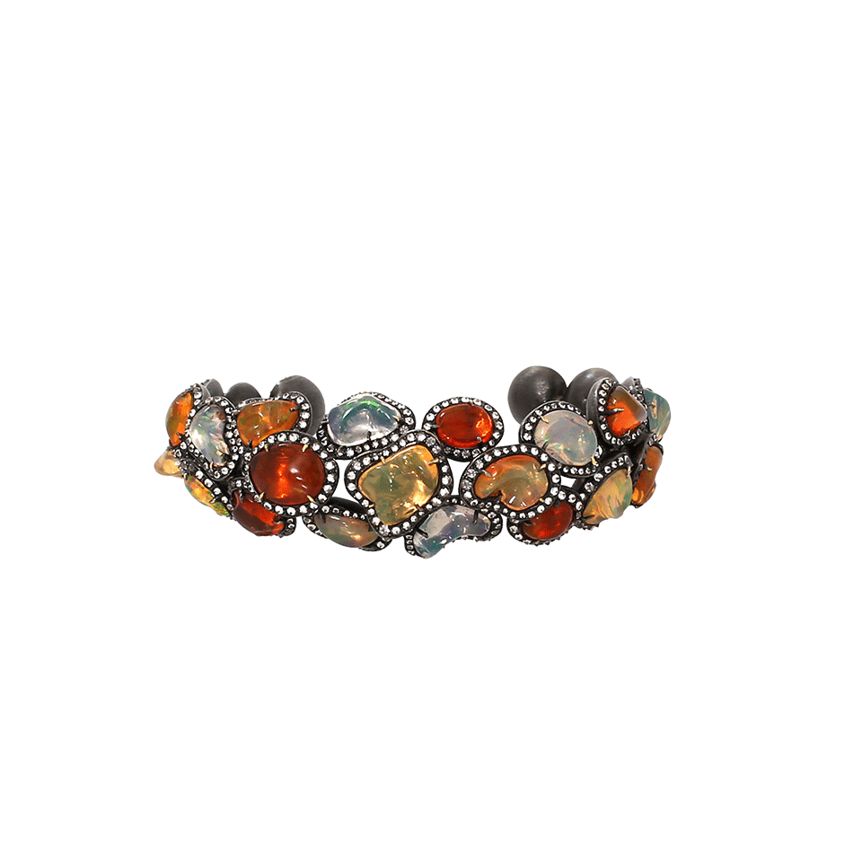 ARUNASHI-Fire Opal And Diamonds Bangle-BLACK GOLD