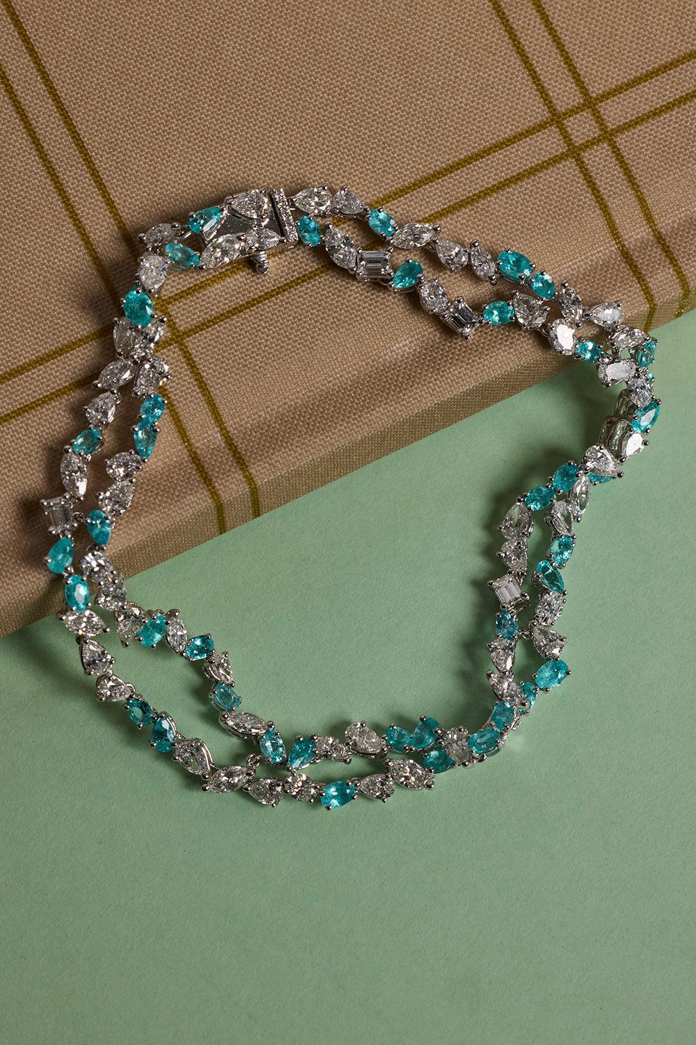 Diamond Paraiba Tourmaline Bracelet-WHITE GOLD-JEWELRYFINE JEWELBRACELET O-ARUNASHI