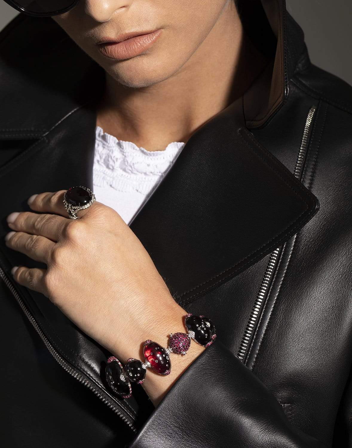 ARUNASHI-Garnet Spinel and Diamond Bracelet-WHITE GOLD