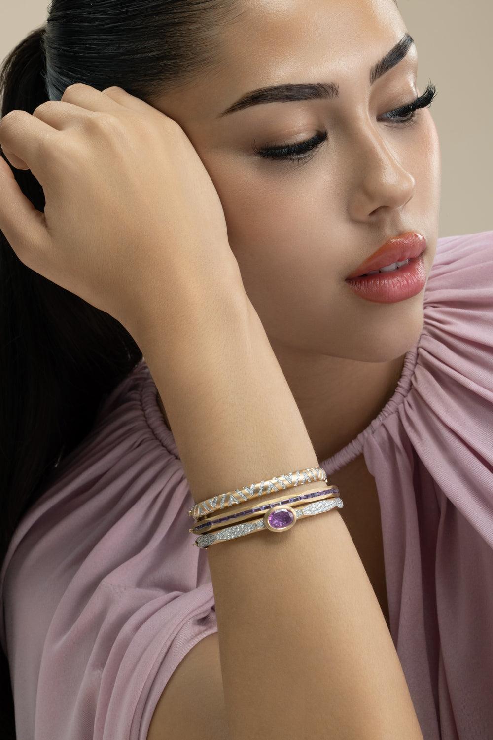 Diamond Chevron Bangle Bracelet-YELLOW GOLD-JEWELRYFINE JEWELBRACELET O-ARUNASHI
