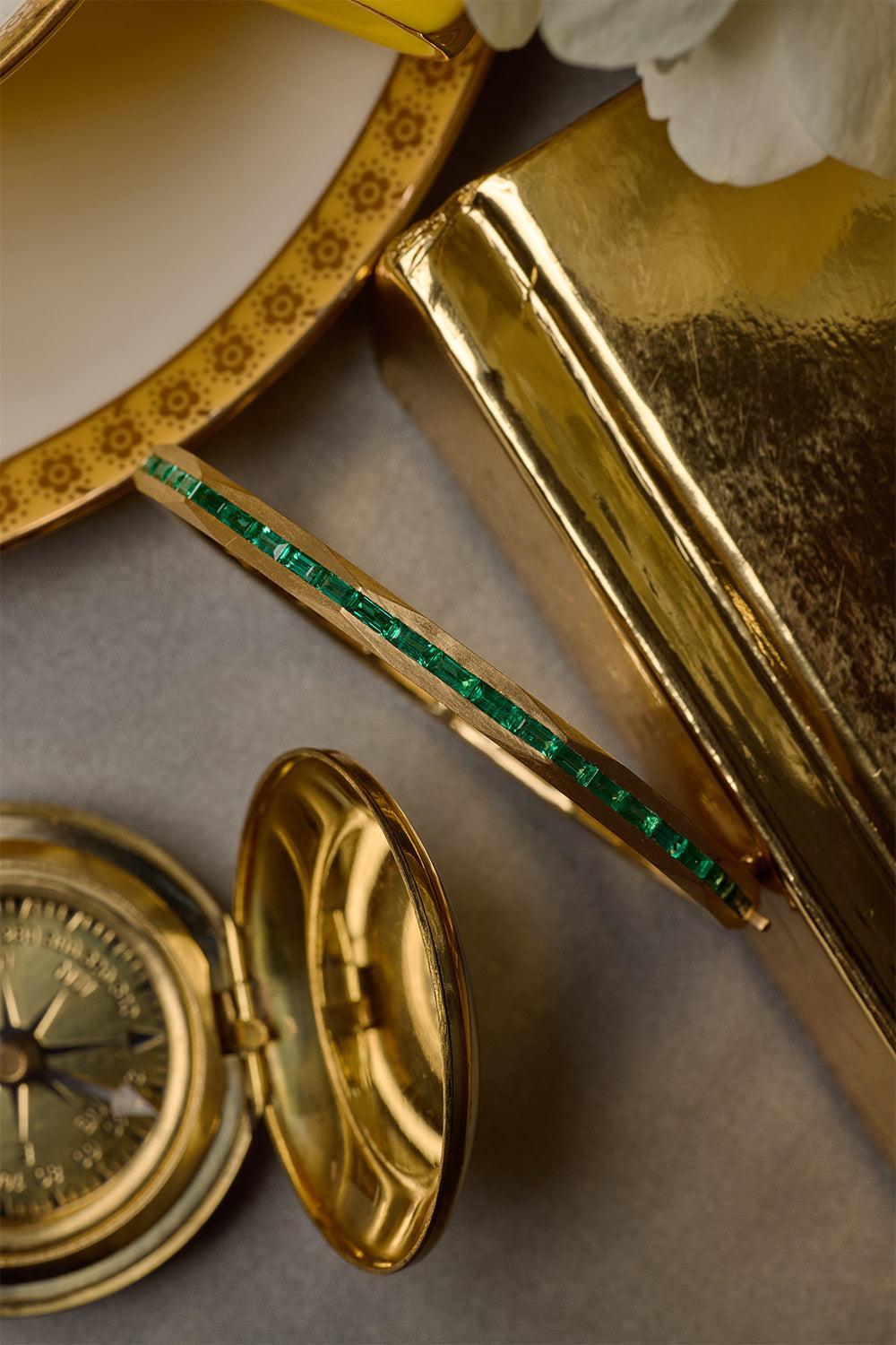 Emerald Enigma Bangle Bracelet-YELLOW GOLD-JEWELRYFINE JEWELBRACELET O-ARUNASHI