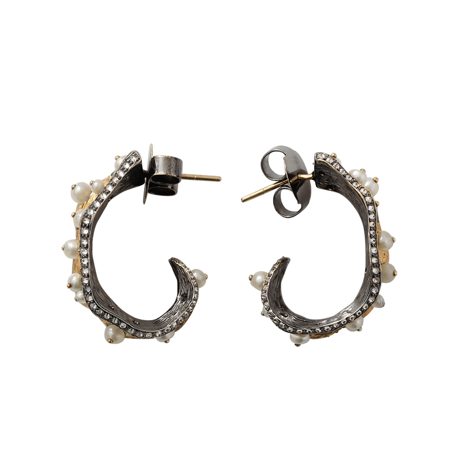 ARUNASHI-Bali Pearl Leaf Earrings-BLACK GOLD