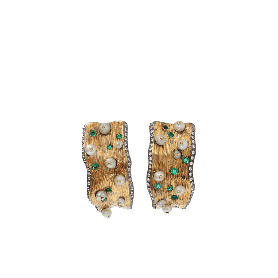 ARUNASHI-Bali Pearl Leaf Earrings-BLACK GOLD