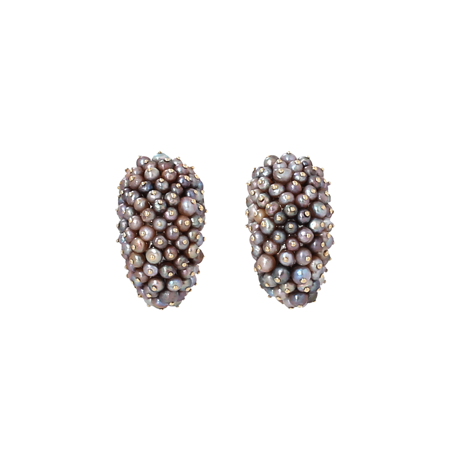 ARUNASHI-Basra Pearl Half Hoop Earrings-BLACK GOLD