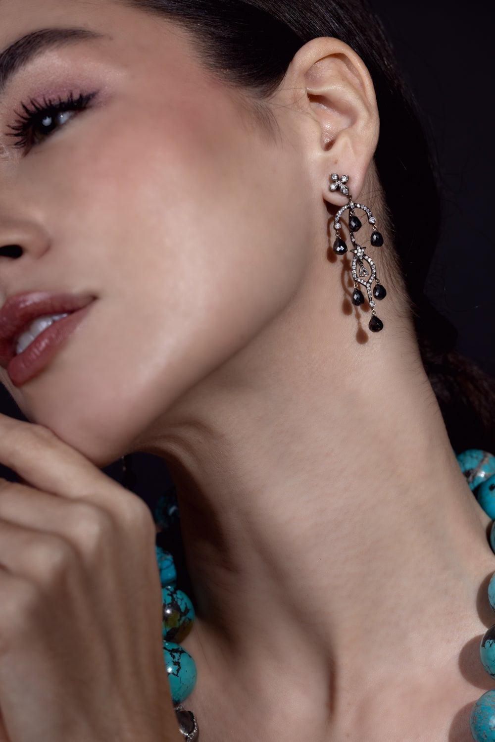 ARUNASHI-Black Diamond Chandelier Earrings-BLACK GOLD