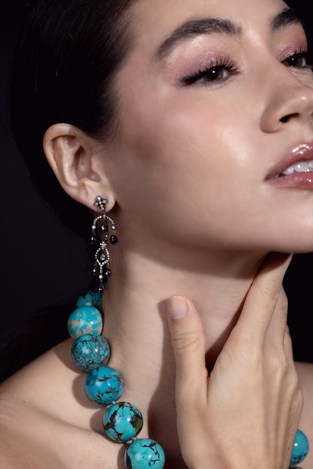 ARUNASHI-Black Diamond Chandelier Earrings-BLACK GOLD