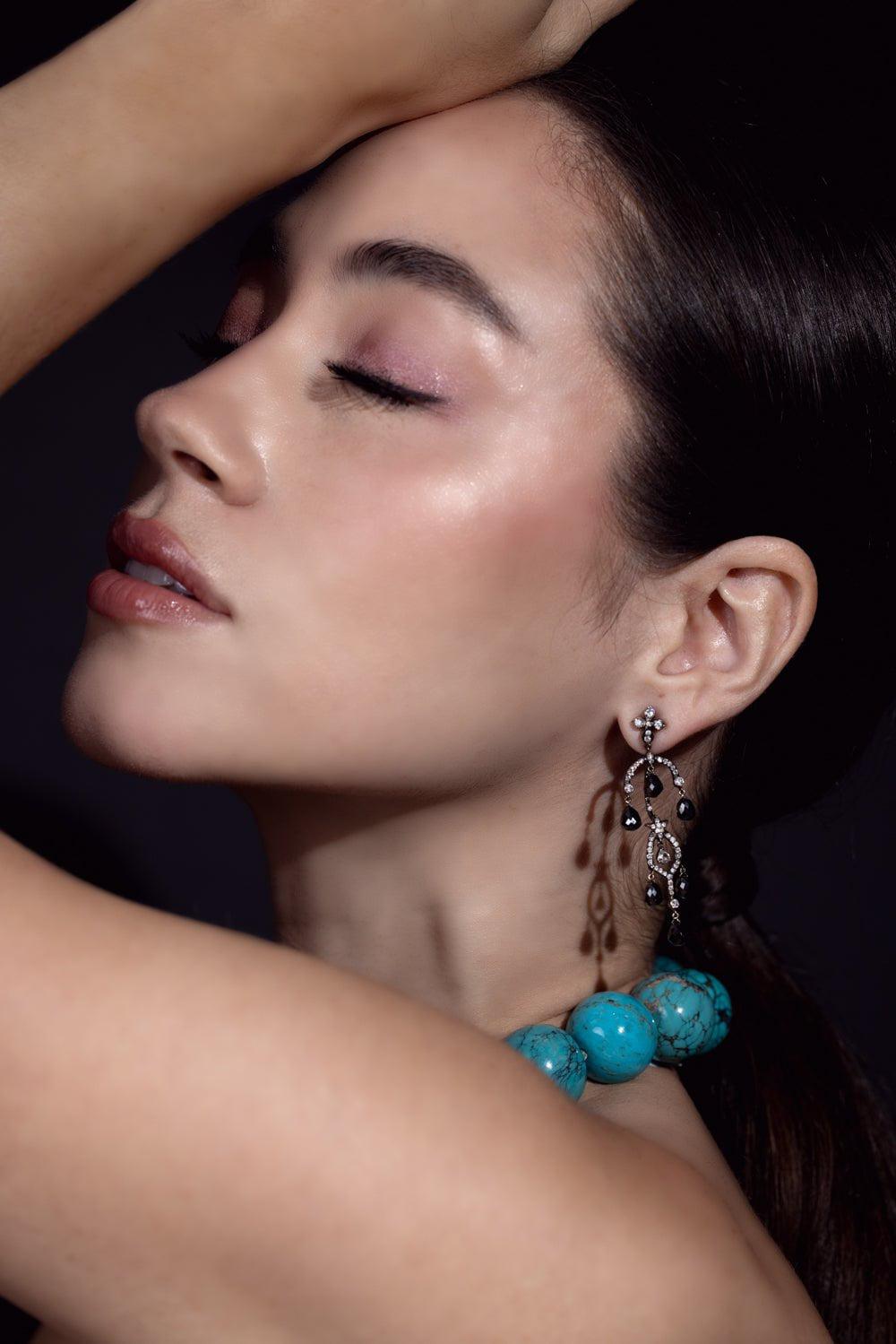 ARUNASHI-Black Diamond Chandelier Earrings-BLACK GOLD