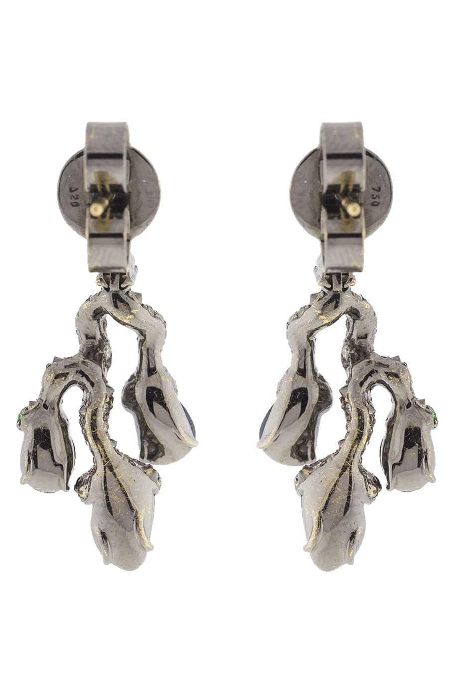 ARUNASHI-Blue Sapphire Leaf Earrings-BLACK GOLD