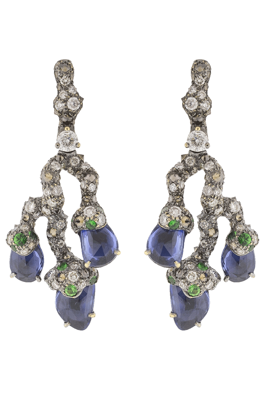 ARUNASHI-Blue Sapphire Leaf Earrings-BLACK GOLD