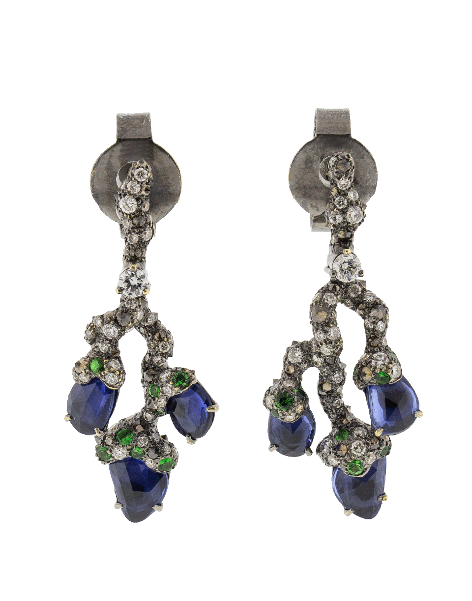 ARUNASHI-Blue Sapphire Leaf Earrings-BLACK GOLD