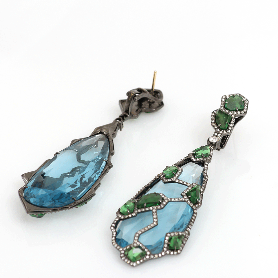 ARUNASHI-Blue Topaz Earrings-BLACK GOLD