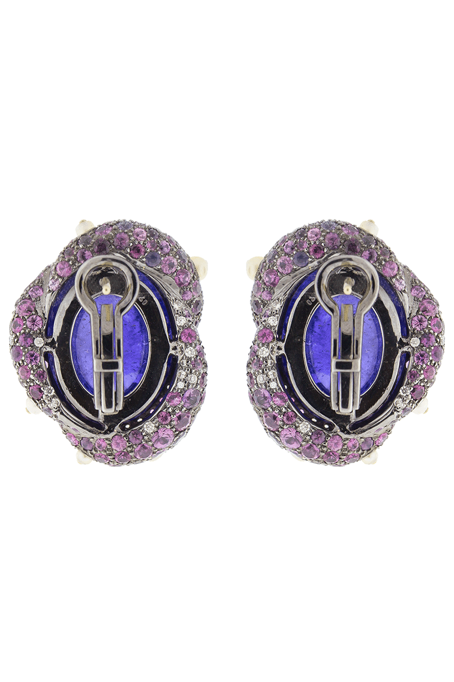 ARUNASHI-Cabochon Tanzanite Stud Earrings-BLACK GOLD