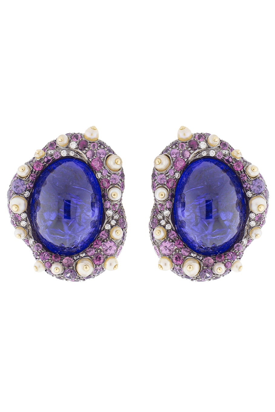 ARUNASHI-Cabochon Tanzanite Stud Earrings-BLACK GOLD