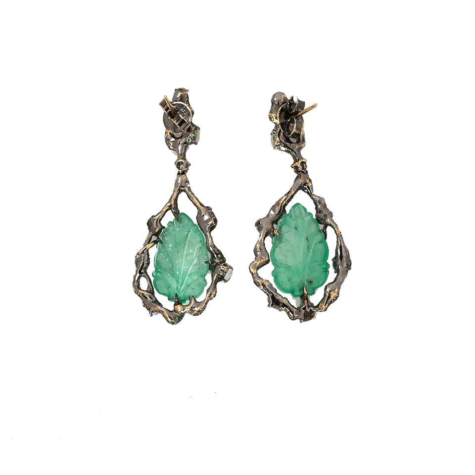 ARUNASHI-Carved Emerald Earrings-BLACK GOLD