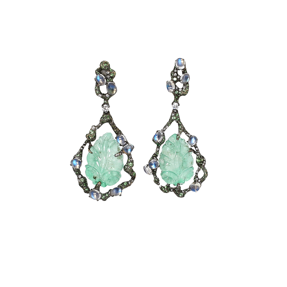 ARUNASHI-Carved Emerald Earrings-BLACK GOLD