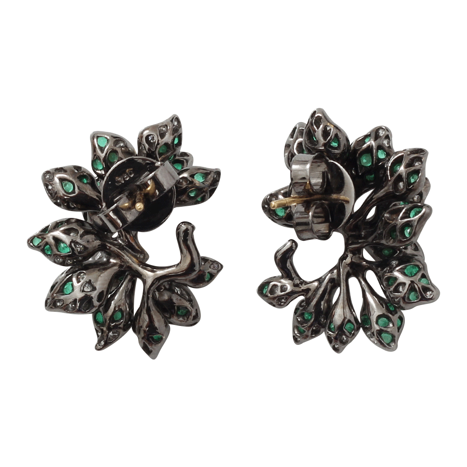ARUNASHI-Emerald And Pearl Earrings-BLACK GOLD