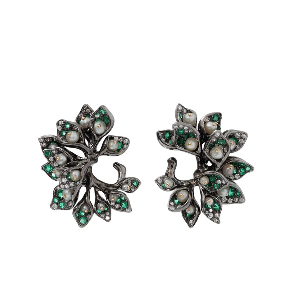 ARUNASHI-Emerald And Pearl Earrings-BLACK GOLD