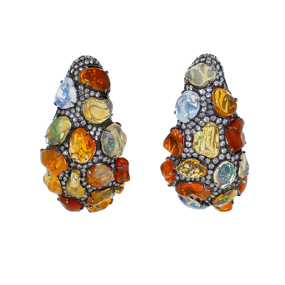 ARUNASHI-Fire Opal And Diamond Earrings-BLACK GOLD
