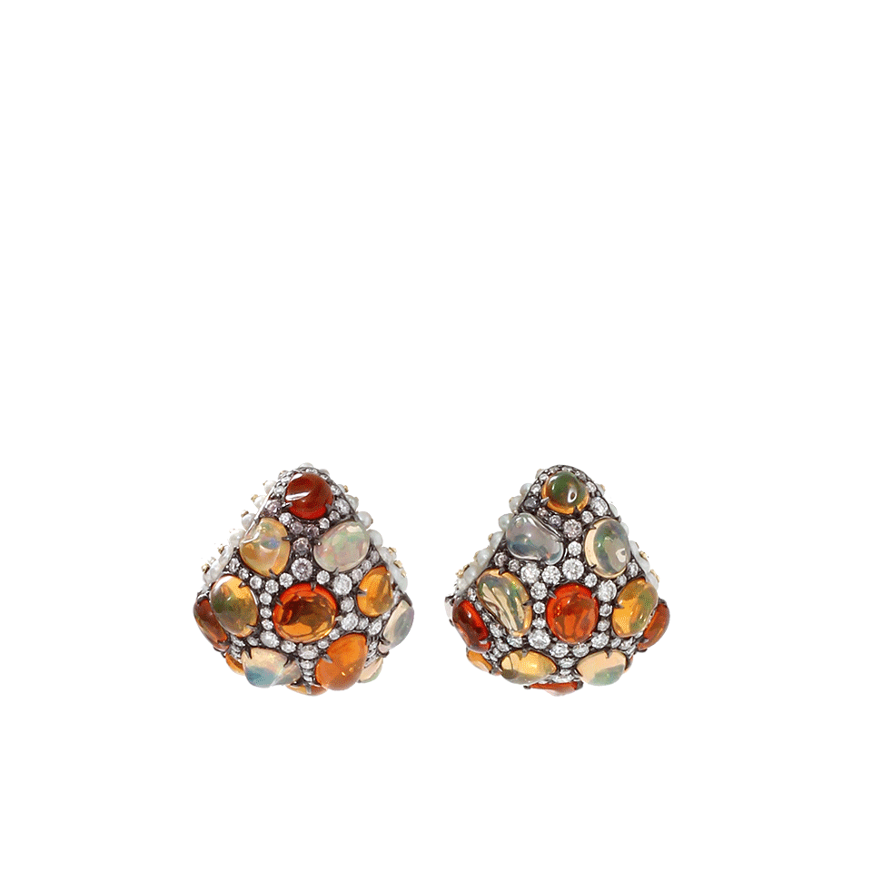 ARUNASHI-Fire Opal And Pearl Hoop Earrings-BLACK GOLD