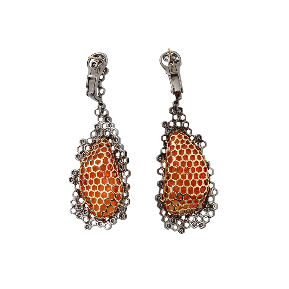 ARUNASHI-Fire Opal Beehive Earrings-BLACK GOLD