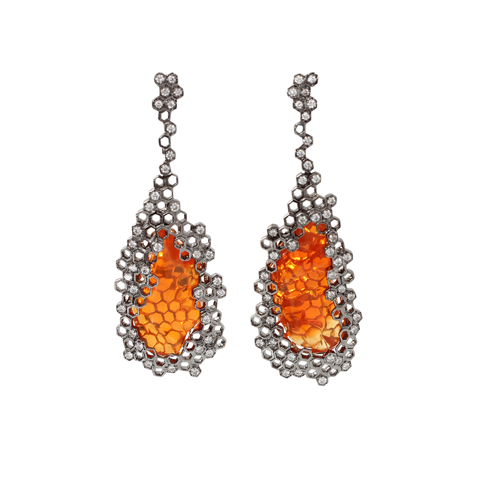 ARUNASHI-Fire Opal Beehive Earrings-BLACK GOLD