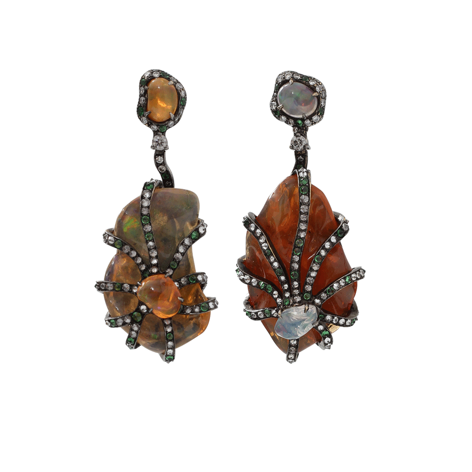 ARUNASHI-Fire Opal Drop Earrings-BLACK GOLD