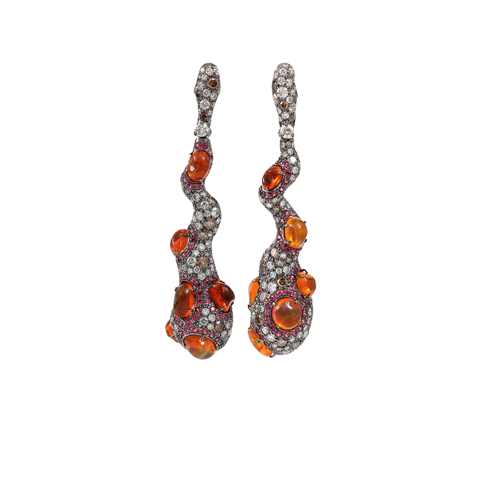 ARUNASHI-Fire Opal Earrings With Spinel-BLACK GOLD