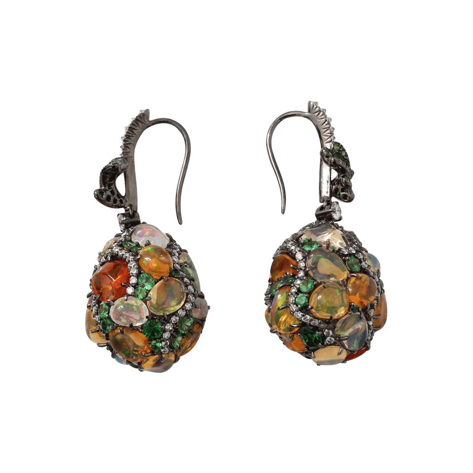 ARUNASHI-Fire Opal Egg Drop Earrings-BLACK GOLD