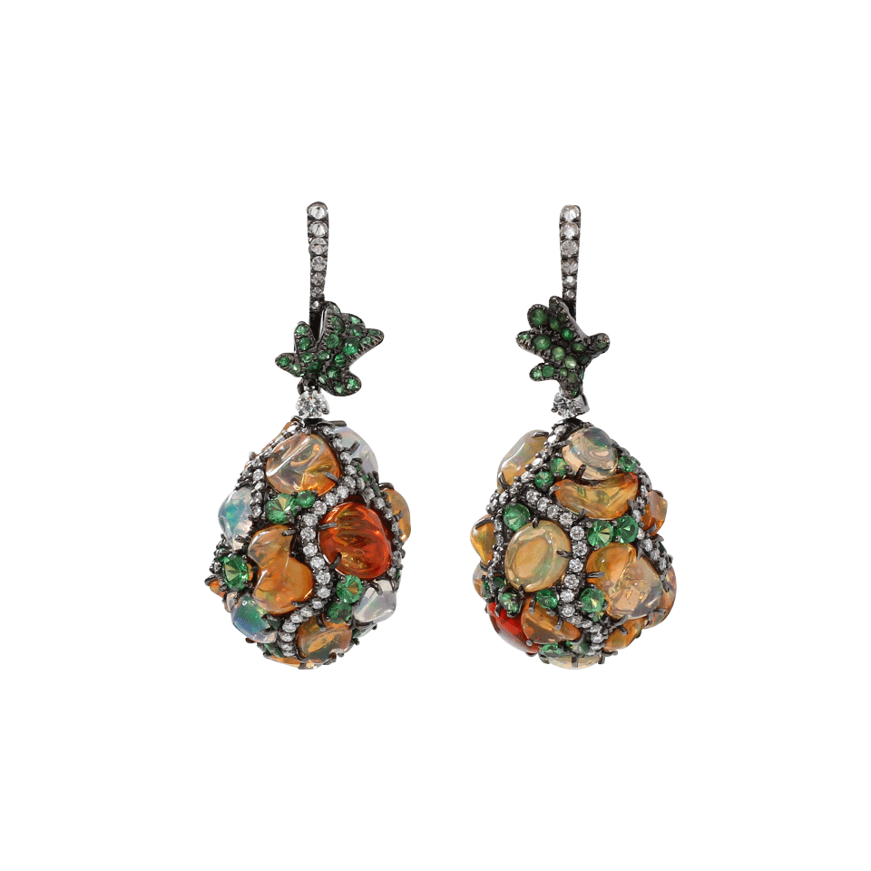 ARUNASHI-Fire Opal Egg Drop Earrings-BLACK GOLD