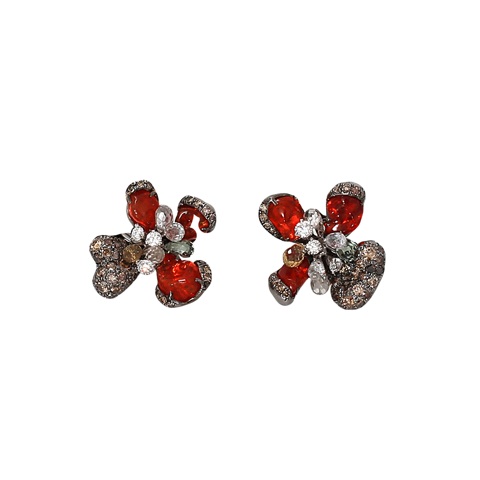 ARUNASHI-Mexican Fire Opal Baby Orchid Earrings-BLACK GOLD