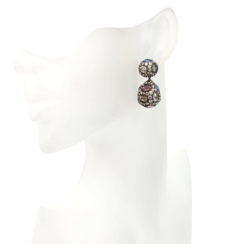 ARUNASHI-Multi-Color Sapphire Earrings with Diamonds-BLACK GOLD