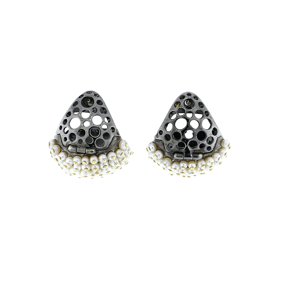 ARUNASHI-Natural Basra Pearl Huggie Earrings-BLACK GOLD