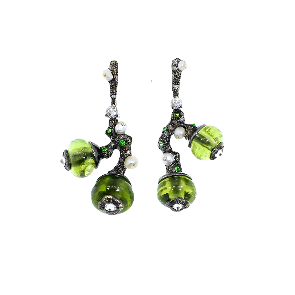 ARUNASHI-Peridot Bead Fruit Earrings-BLACK GOLD
