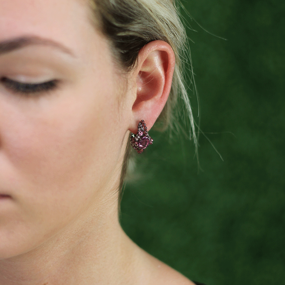 ARUNASHI-Pink Sapphire And Rhodolite Garnet Earrings-BLACK GOLD