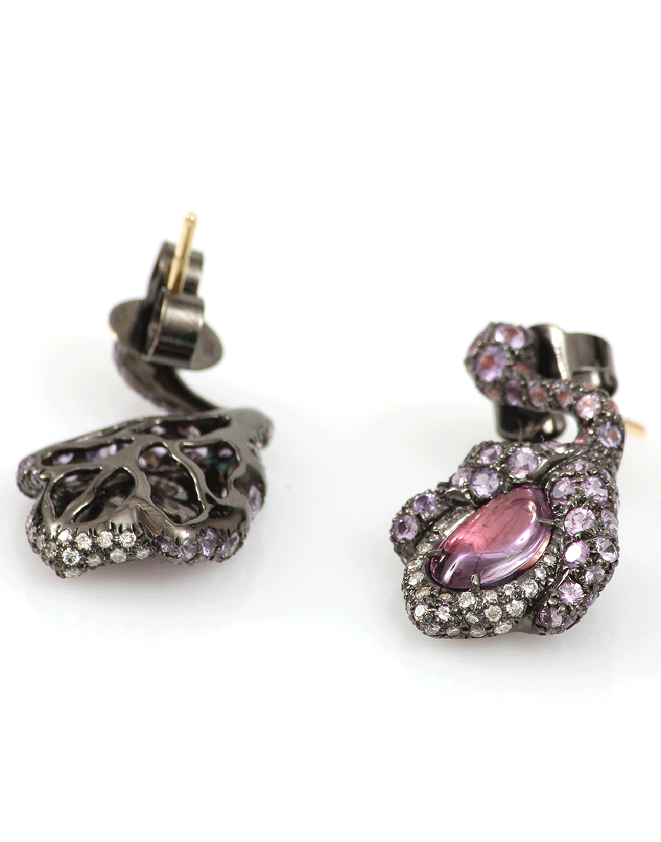 ARUNASHI-Purple Sapphire Flower Bud Earrings-BLACK GOLD