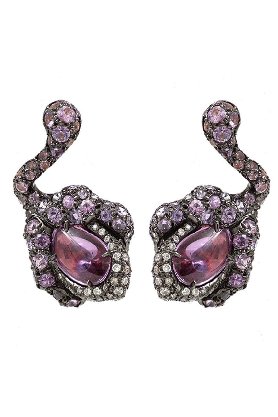 ARUNASHI-Purple Sapphire Flower Bud Earrings-BLACK GOLD