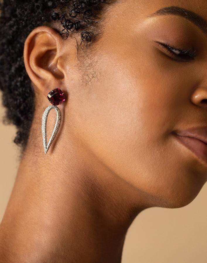 ARUNASHI-Rhodolite Garnet and Diamond Drop Earrings-BLACK GOLD