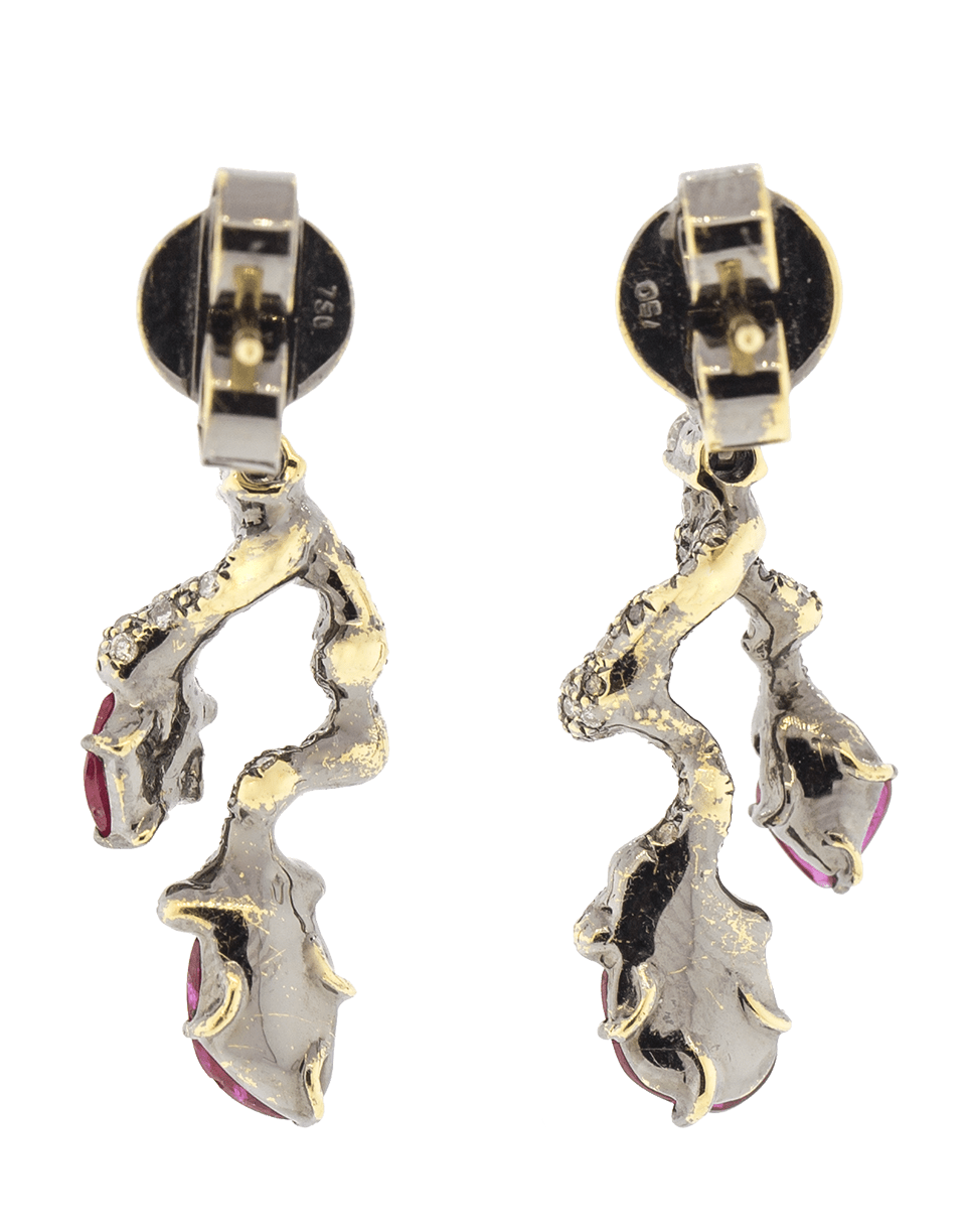 ARUNASHI-Ruby And Diamond Branch Earrings-BLACK GOLD