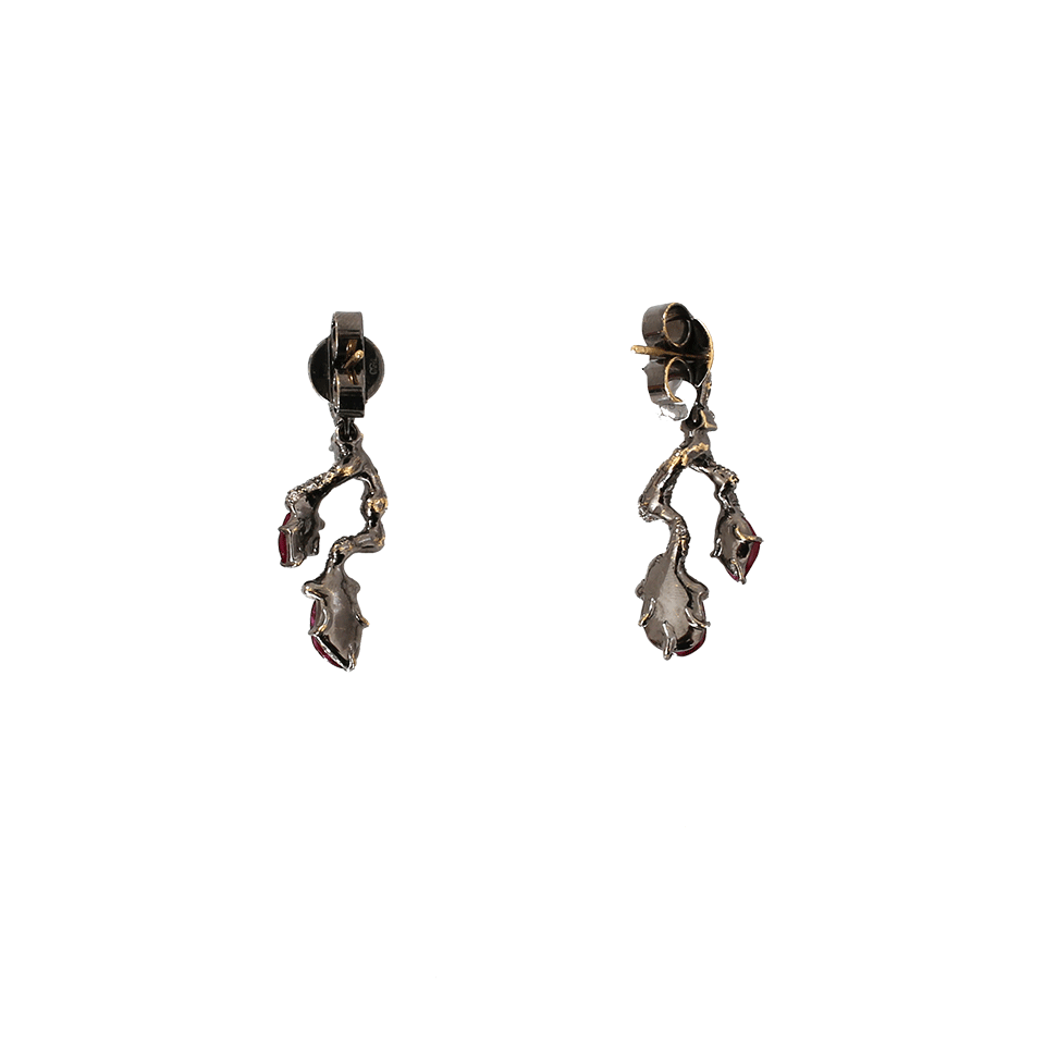ARUNASHI-Ruby And Diamond Branch Earrings-BLACK GOLD