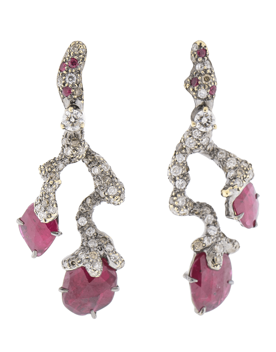 ARUNASHI-Ruby And Diamond Branch Earrings-BLACK GOLD