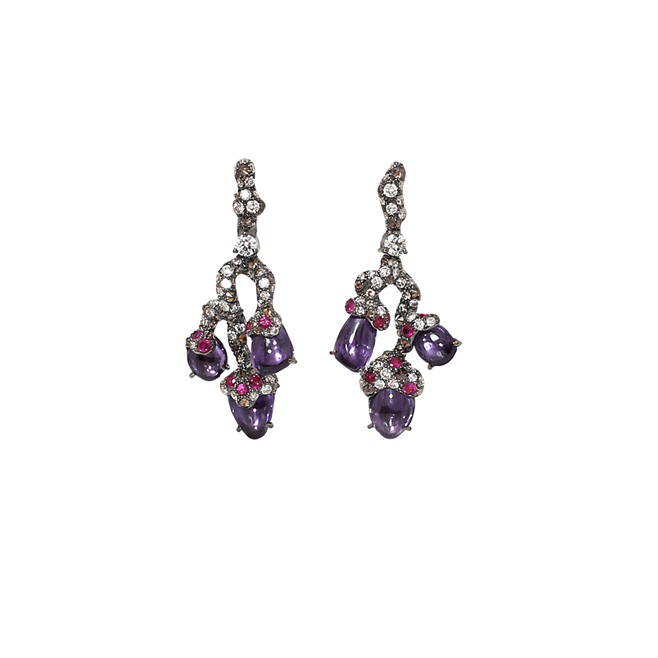 ARUNASHI-Ruby And Diamond Branch Earrings-BLACK GOLD