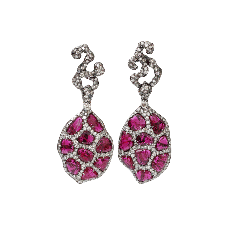ARUNASHI-Ruby And Diamond Earrings-BLACK GOLD