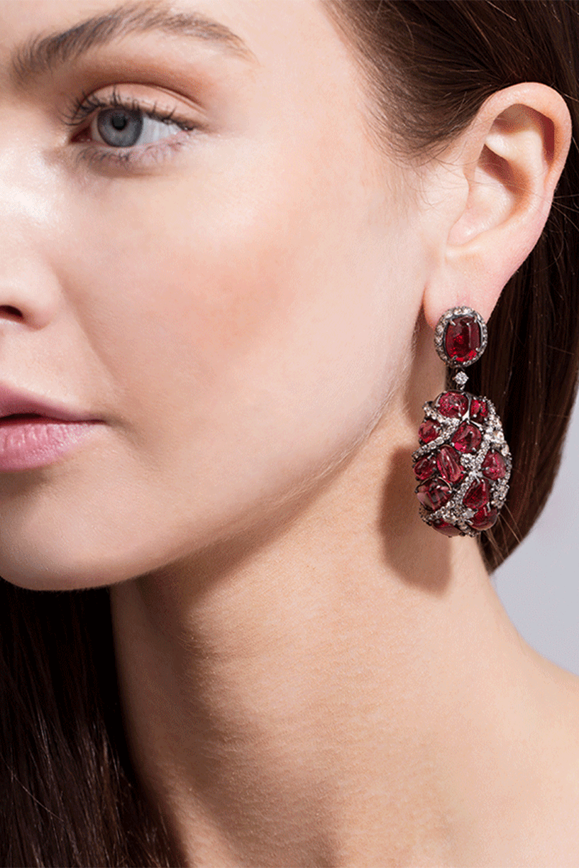 ARUNASHI-Spinel And Diamond Earrings-BLACK GOLD