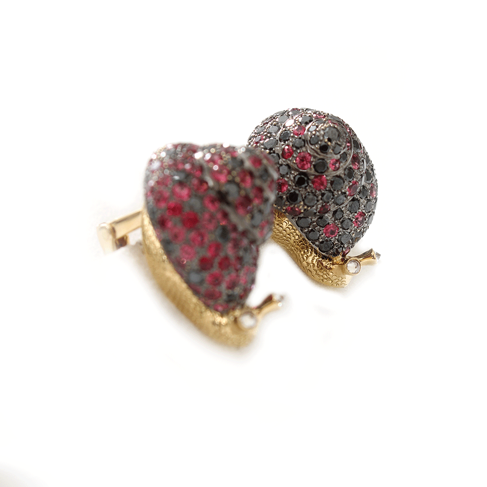 ARUNASHI-Spinel And Diamond Snail Earrings-BLACK GOLD
