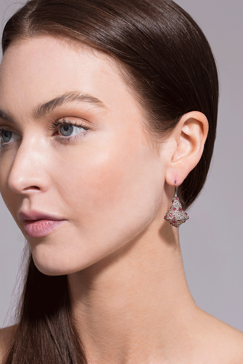 ARUNASHI-Spinel and Rosecut Diamond Spinner Earrings-BLACK GOLD